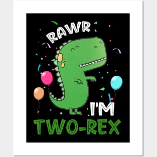 Rawr I_m Two-Rex 2nd Birthday 2 Year Old Dinosaur Posters and Art